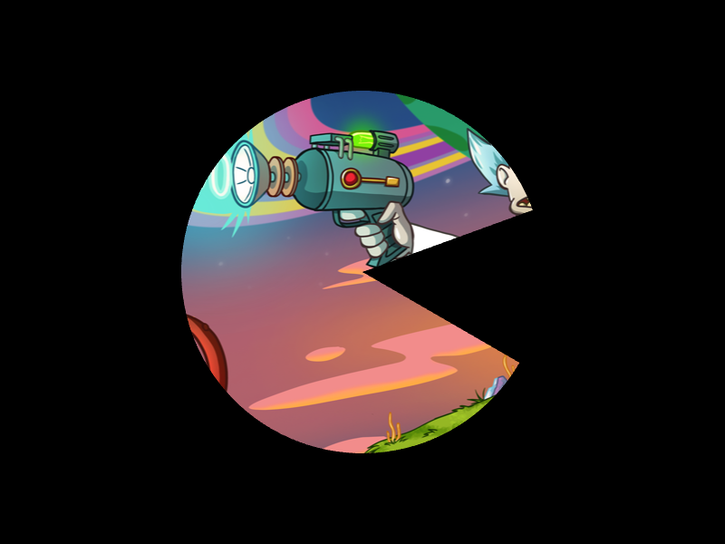A sci-fi scene masked by a Pacman shape